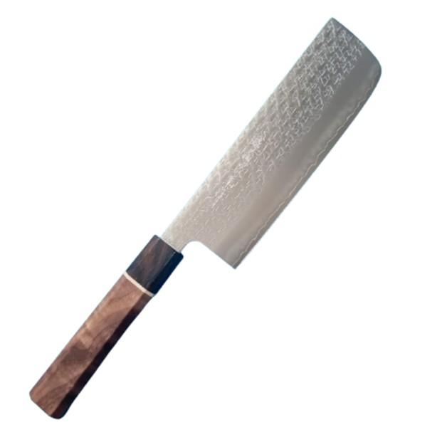越前数馬作 吹雪 菜切包丁 粉末ハイスSG2鋼 鎚目打 165mm SGW八角柄