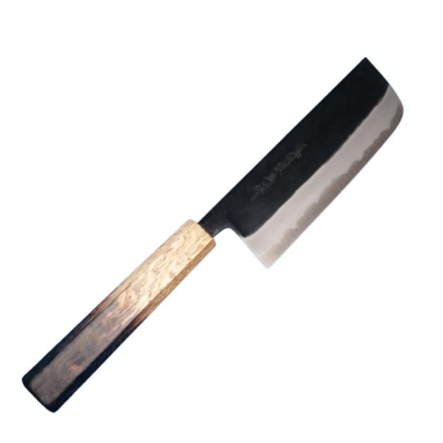 越前数馬作 村雨 白紙 黒仕上 角型 菜切包丁 165mm 漆塗焼き八角柄