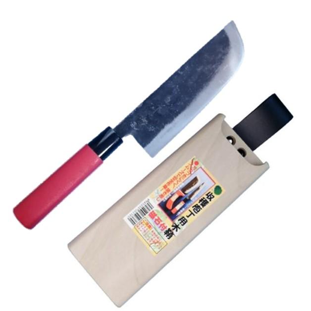 宝馬 磁石付木鞘付 野菜収穫包丁 先刃付 両刃 170mm 赤塗小判木柄