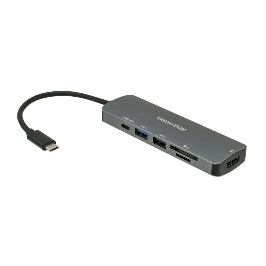 送料無料 ドッキングステーション カードリーダー USB+CR+HDMI+PD60W給電 USB Type-C USB3.1 Gen1 6in1 グリーンハウス GH-MHC6A-SV/8721｜shinkeijyun