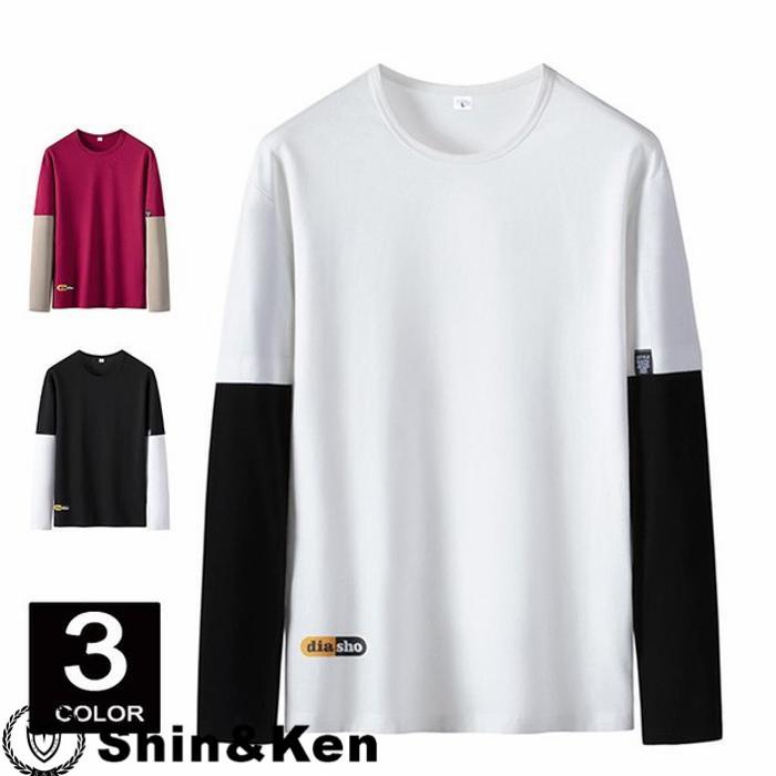 ロングtシャツ ロンt メンズ 長袖tシャツ 秋服 重ね着風 Tシャツ クルーネック トップス カットソー スリム 4gg8lnig Shinken 通販 Yahoo ショッピング