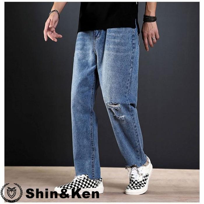 デニムパンツ 涼しいズボン 夏ズボン ジーンズ メンズ ゆったり イージーパンツ ダメージ加工 チノパン E65mb0mm Shinken 通販 Yahoo ショッピング
