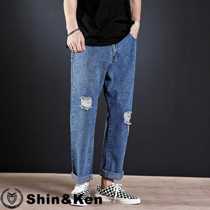 デニムパンツ ジーンズ メンズ 涼しいズボン 夏ズボン ゆったり ワイドパンツ イージーパンツ ダメージ加工 Gtb4hm0u Shinken 通販 Yahoo ショッピング