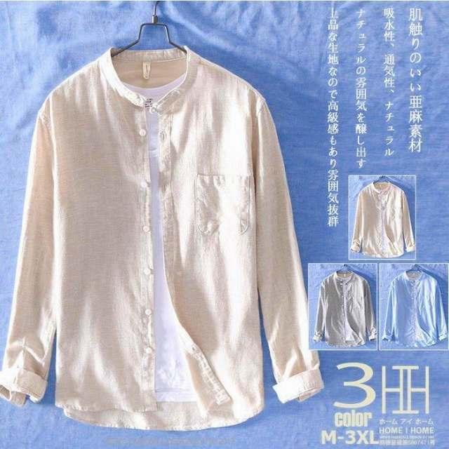 シャツ メンズ 長袖 リネン 通気 無地 ノーカラー カジュアル 涼しい春 夏 Hpf8jwix Shinken 通販 Yahoo ショッピング
