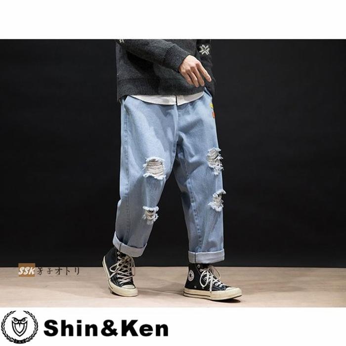 デニム 夏ズボン メンズ サルエルデニム ダメージ加工 サルエルジーパン イージーパンツ ジーンズ ゆったり Lxpp0cua Shinken 通販 Yahoo ショッピング