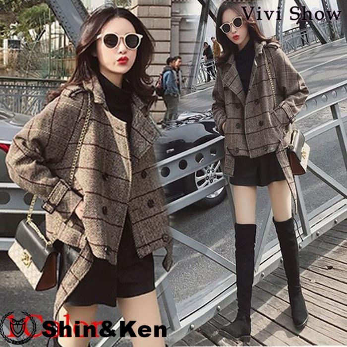 ピーコート レディース 秋冬 ジャケット アウターコート レディース ショート丈 チェック柄 Nvcxi0ci Shinken 通販 Yahoo ショッピング