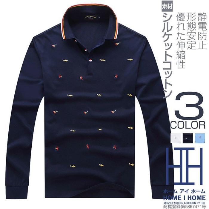 ポロシャツ メンズ 長袖 総柄 刺繍 綿100 シルケット加工 ビジポロ 秋冬新作 W956fdby Shinken 通販 Yahoo ショッピング