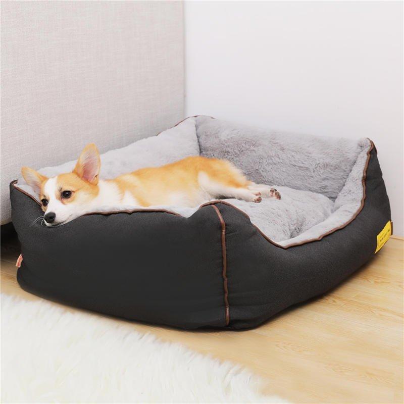 犬用ベッド 秋冬用 ペットベッド スクエア型 もこもこ ペット用寝床 犬猫用クッション 寒さ対策 厚め あったか 冬 室内用