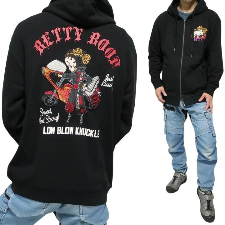 ベティーブープ ベティブープ ジップパーカー ヤンキー 刺繍 BETTY BOOP ローブローナックル/LOW BLOW KNUCKLE 裏パイル地 ライダー/バイク_3