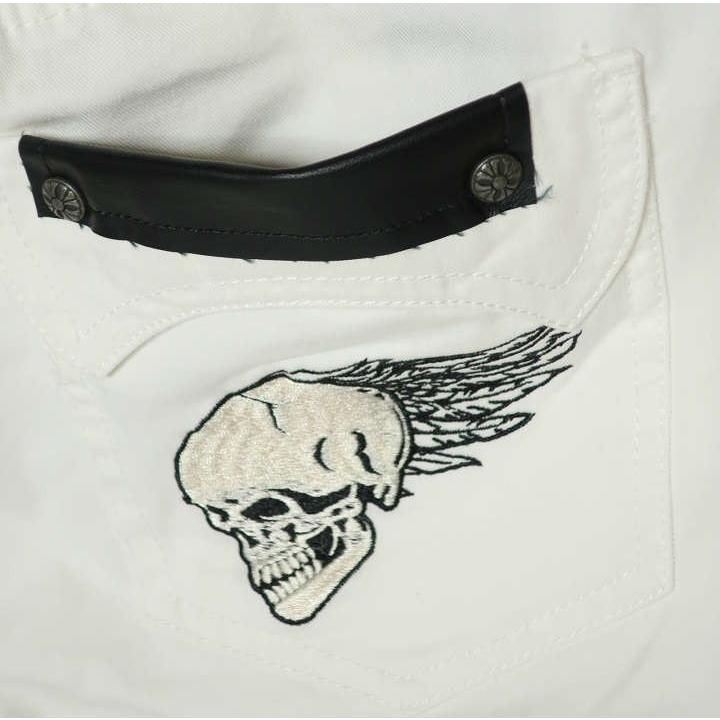SKULL スカル ドクロ ハーフパンツ ジーンズ メンズ ホワイト