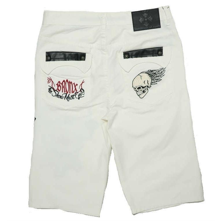 SKULL スカル ドクロ ハーフパンツ ジーンズ メンズ ホワイト/ハーフ
