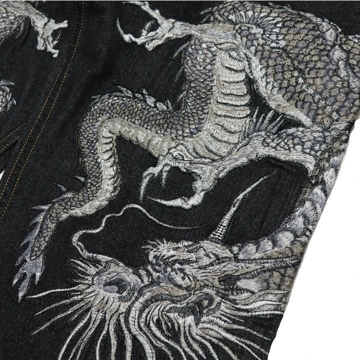 ジーンズ メンズ 大きいサイズ 刺繍 和柄 阿吽 龍/竜/ドラゴン ジーンズ メンズ 大きいサイズ 刺繍 和柄 阿吽 龍/竜/ドラゴン