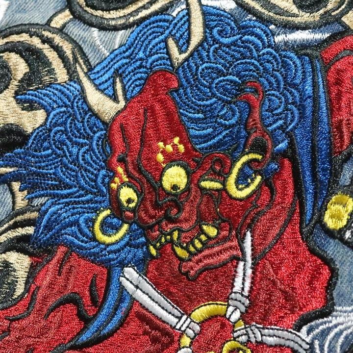 ジーンズ メンズ 刺繍 和柄 風神雷神 金襴ちりめん ストレート ジーンズ メンズ 刺繍 和柄 風神雷神 金襴ちりめん ストレート