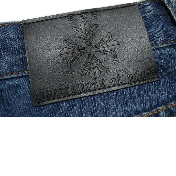 SKULL ジーンズ メンズ 刺繍 スカル/ドクロ 十字架/クロス フェイク