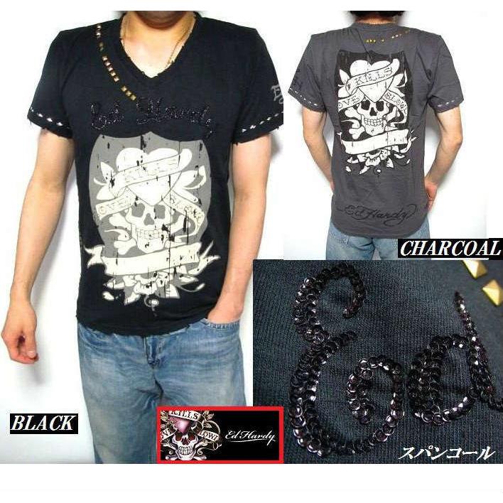 Ed Hardy（エド・ハーディー） Tシャツ メンズ スカル 半袖 スタッズ V