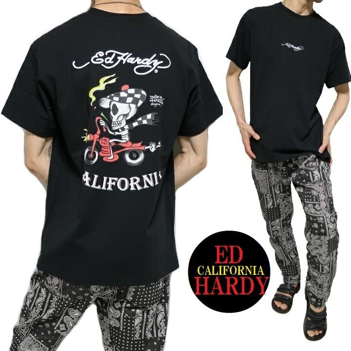 エドハーディー ed hardy Tシャツ メンズ ライダー/スカル/ドクロ 半袖 カットソー ブラック サイズM サイズL｜shinkirohjacket