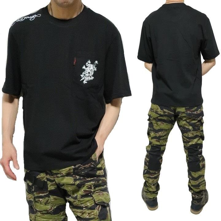 エドハーディー ed hardy Tシャツ スカルtシャツ メンズ ポケット tシャツ プリント 半袖 カットソー ブラック グレー 正規ライセンス｜shinkirohjacket｜04