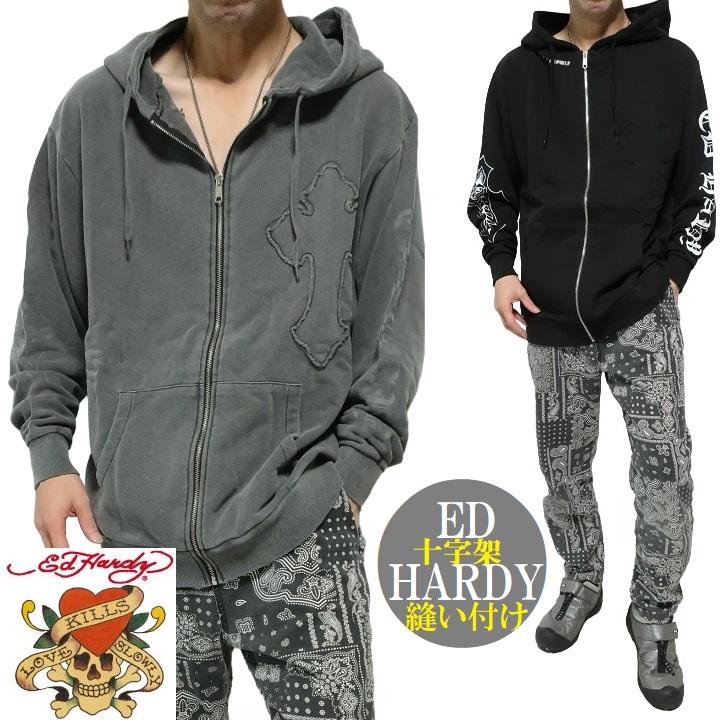 Ed Hardy エドハーディー ed hardy ジップ パーカー 長袖 十字架 Ed Hardy エドハーディー ed hardy ジップ パーカー 長袖 十字架
