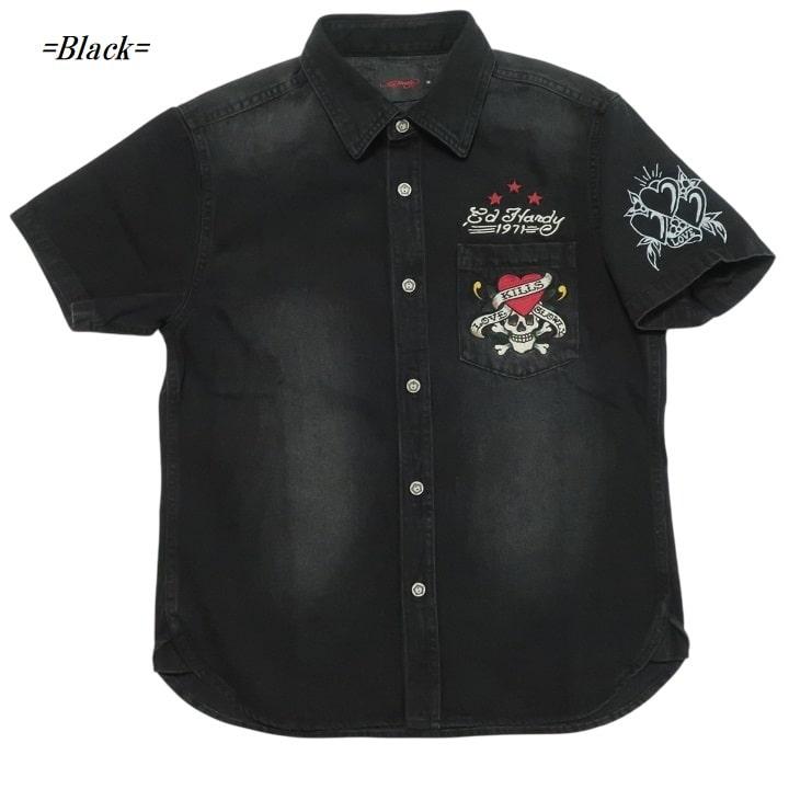 【Ed Hardy/エドハーディー】タグ付き♡リブロングTシャツ桜 スカル 薔薇 Ed Hardy（エド・ハーディー） デニムシャツ ラブキル/スカル/薔薇