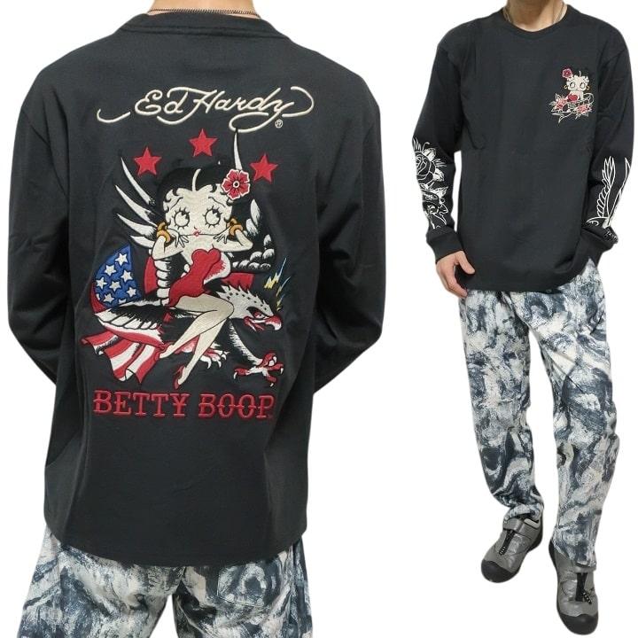 ■新品未使用　エドハーディー ✖︎BETTYBOOPのSPコラボ　長袖Tm Ed Hardy（エド・ハーディー） ベティーブープ Tシャツ/ロンT