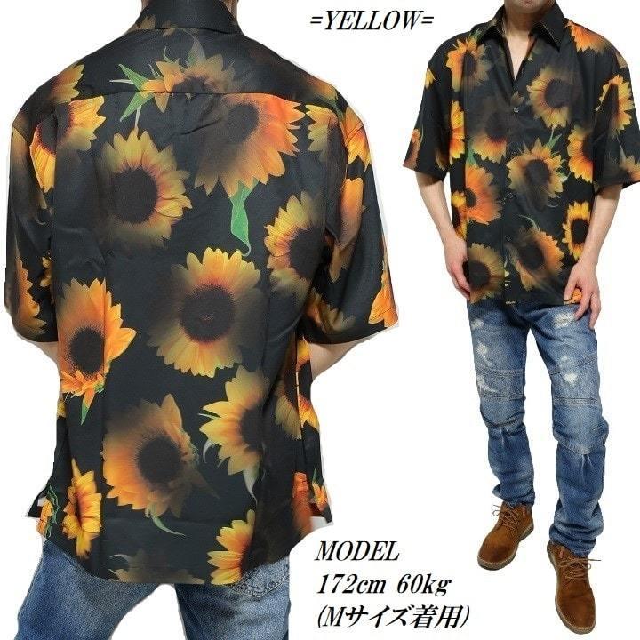 カールヘルム　半袖シャツ　ひまわり柄　フラワー　花　総柄 カールヘルム 半袖シャツ ひまわり柄 フラワー 花 総柄 - メルカリ