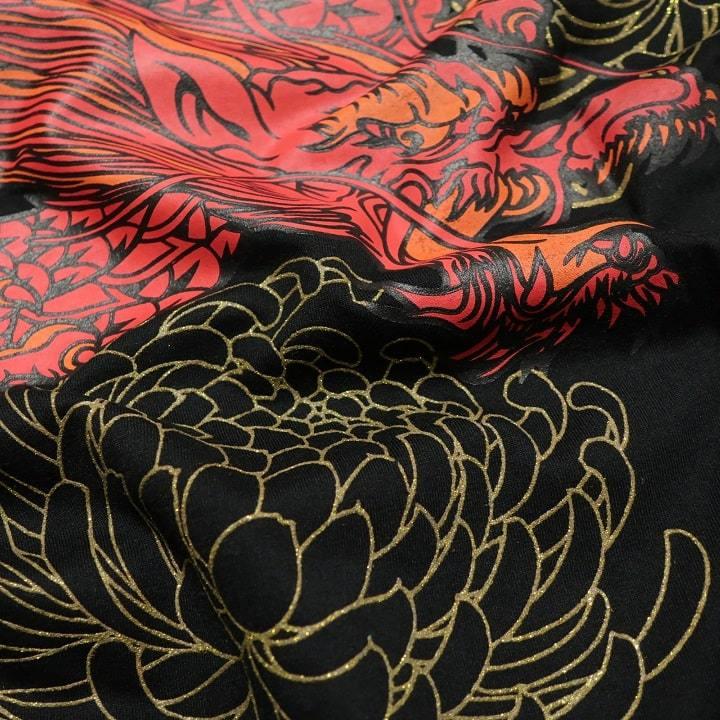 メンズ ダンスウィズドラゴン ハイネック長袖 Tシャツ ドラゴン刺繍 赤 メンズ ダンスウィズドラゴン ハイネック長袖 Tシャツ ドラゴン刺繍 赤