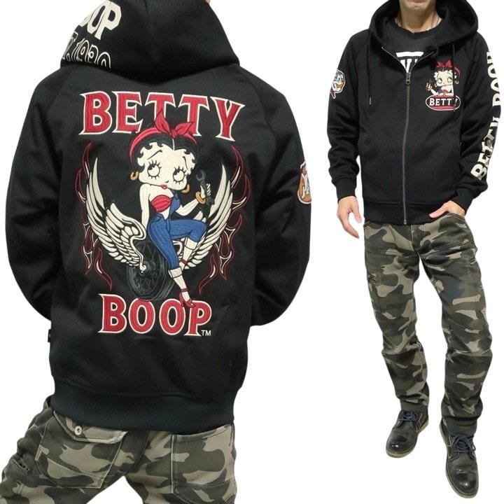 ベティーブープ ベティブープ ジップパーカー 刺繍 BETTY BOOP ストレッチボンディング/裏ワッフル ライダー/バイク BBN-2522 ネバーマインド_2
