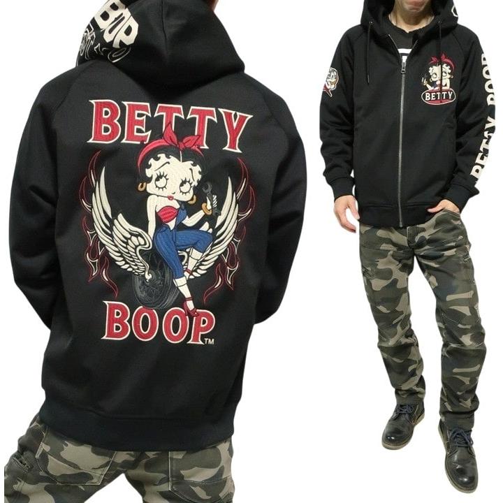 ベティーブープ ベティブープ ジップパーカー 刺繍 BETTY BOOP ストレッチボンディング/裏ワッフル ライダー/バイク BBN-2522 ネバーマインド_7