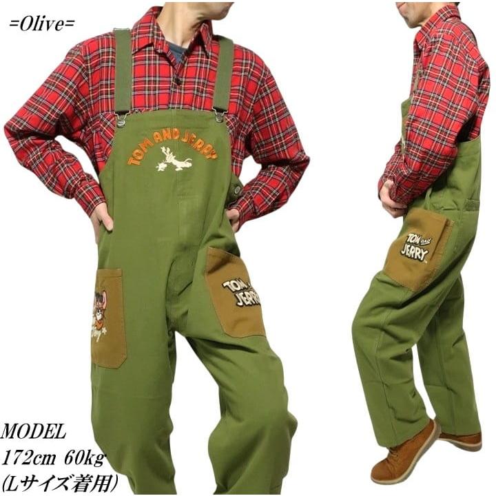 トムとジェリー オーバーオール 刺繍 メンズ/レディース/ユニセックス TOM & JERRY キャラクター ブラック/オリーブ サイズM-L-XL TJN-2609 ネバーマインド | メンズセレクト | 16