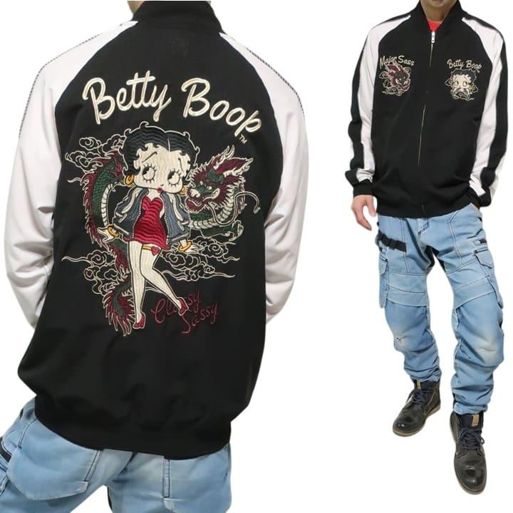 新品　BETTY BOOP ベティブープ 総柄ブルゾン ジャケット M 日本製 BETTY BOOP（ベティ ブープ） ベティーブープ メッシュジャケット 和柄