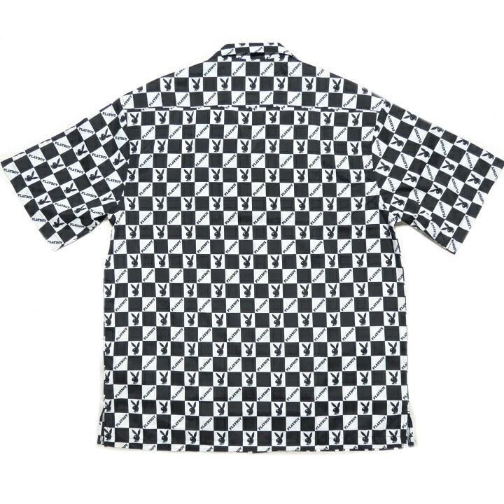 PLAY BOY プレイボーイ ボーリングシャツ メンズ チェッカー/オープンシャツ チェック ラビット/ウサギ 半袖 ブラック/ホワイト M-XL｜shinkirohjacket｜10