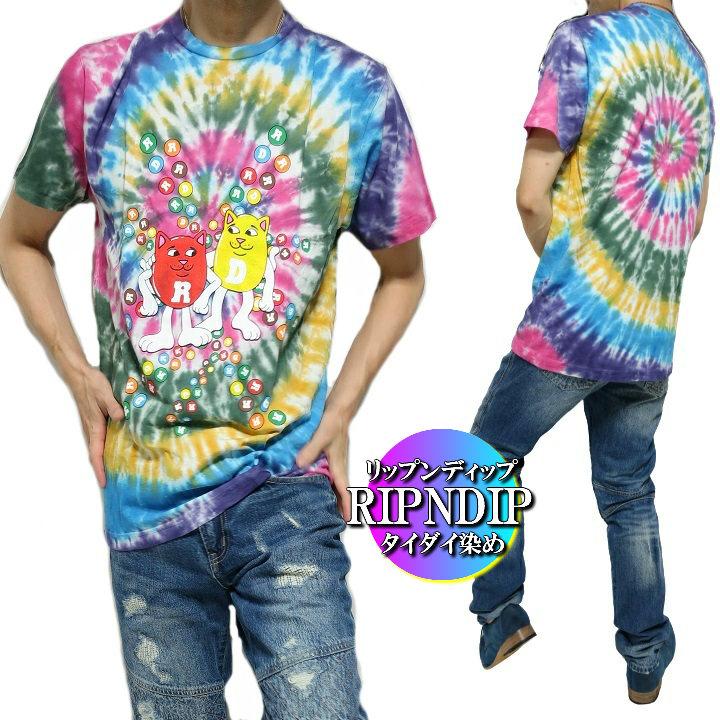 RIPNDIP Tシャツ メンズ 半袖 タイダイ染め/猫/キャット リップン 