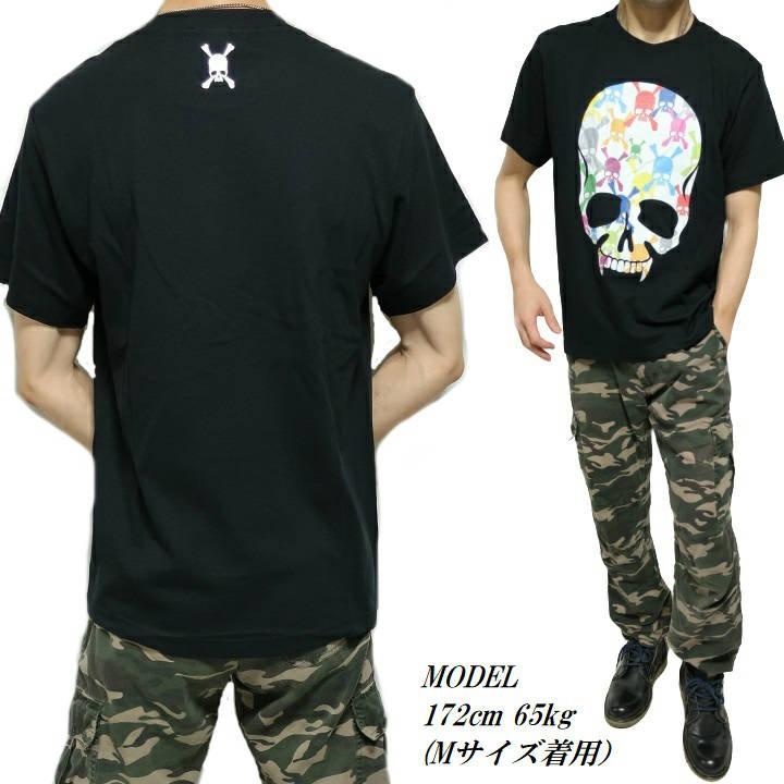 ROEN ロエン メンズ Tシャツ 服 芸能人 半袖 サークル/スカル/ドクロ マルチ/カラフル MULTI COLORFUL ブラック S-XL ROA-010｜shinkirohjacket｜06