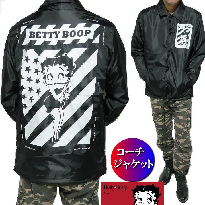 コーチジャケット メンズ ベティーブープ/Betty Boop 薄手 モノクロ/星条旗 ジャンパー メンズファッション ジャケット