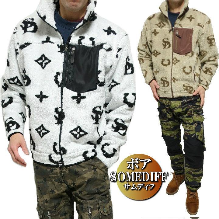 ジャケット・アウター camouflage fluffy top SOMEDIFF（サムディフ） ボアジャケット メンズ ジャガード 総柄