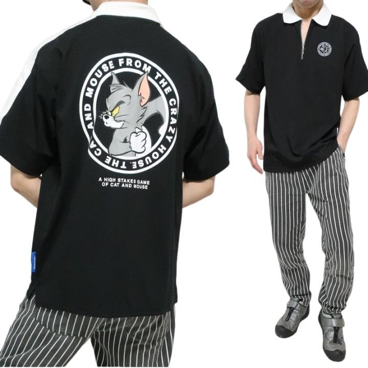 メンズセレクト トムとジェリー ジップ ストレッチ ポロシャツ トム