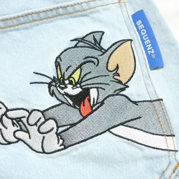 トムとジェリー デニム ハーフパンツ 刺繍 メンズ アニメ 刺繍 オーバーサイズ ショートパンツ TOM & JERRY キャラクター | メンズセレクト | 19