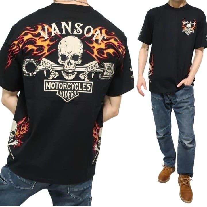 ARLEN NESS●アレンネス＜スポンサーロゴ刺繍 半袖シャツ＞M1673c VANSON（バンソン） VANSON Tシャツ メンズ ファイヤー/炎 スカル
