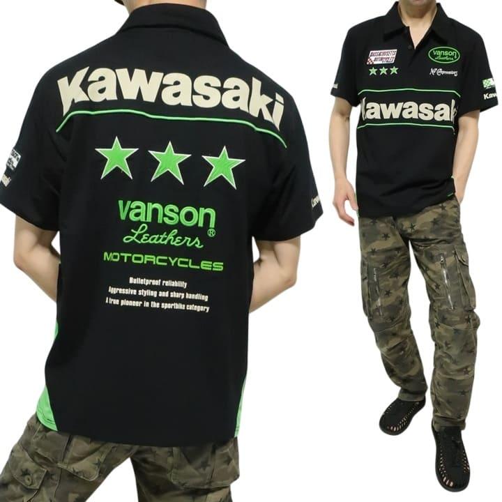 VANSON（バンソン） ポロシャツ 半袖 コラボ カワサキ/KAWASAKI バイク