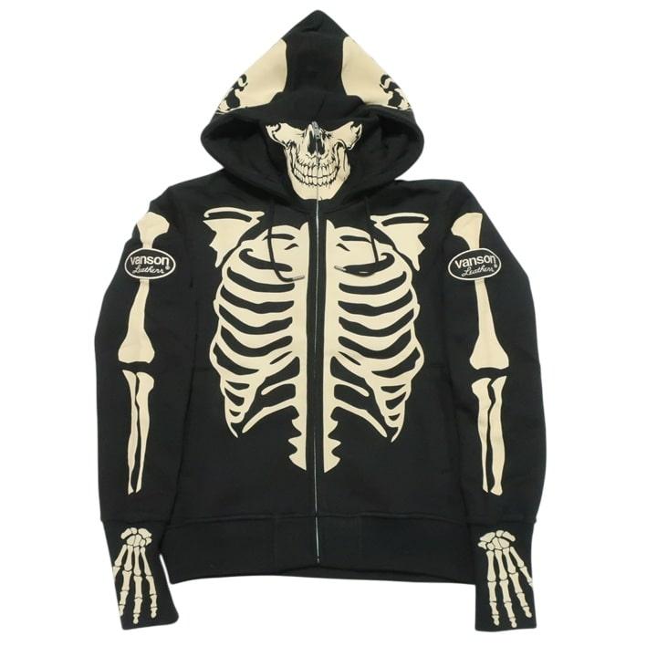 VANSON スカル/ボーン/ドクロ/髑髏 ジップパーカー 指ぬき ジャケット スケルトンボーン バンソン NVSZ-2211 ネバーマインド | VANSON | 12
