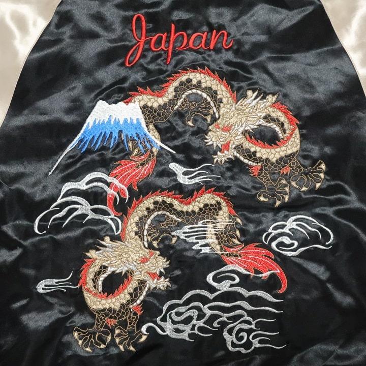 スカジャン 和柄 和風 刺繍 龍/富士山 メンズ/レディース ユニセックス ライトアウター グッズ 通販 ブラック M-L-XL