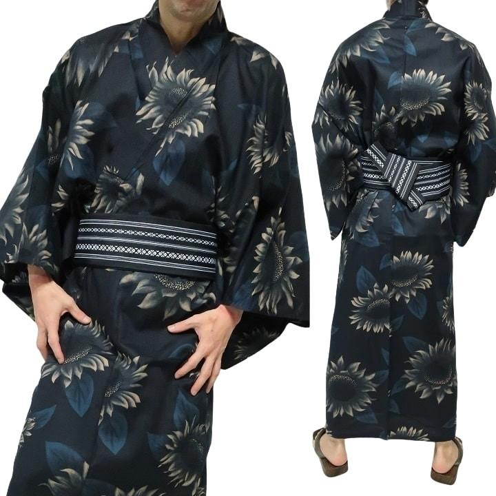 メンズセレクト 浴衣 メンズ ゆかた/帯/2点セット ひまわり/向日葵 和