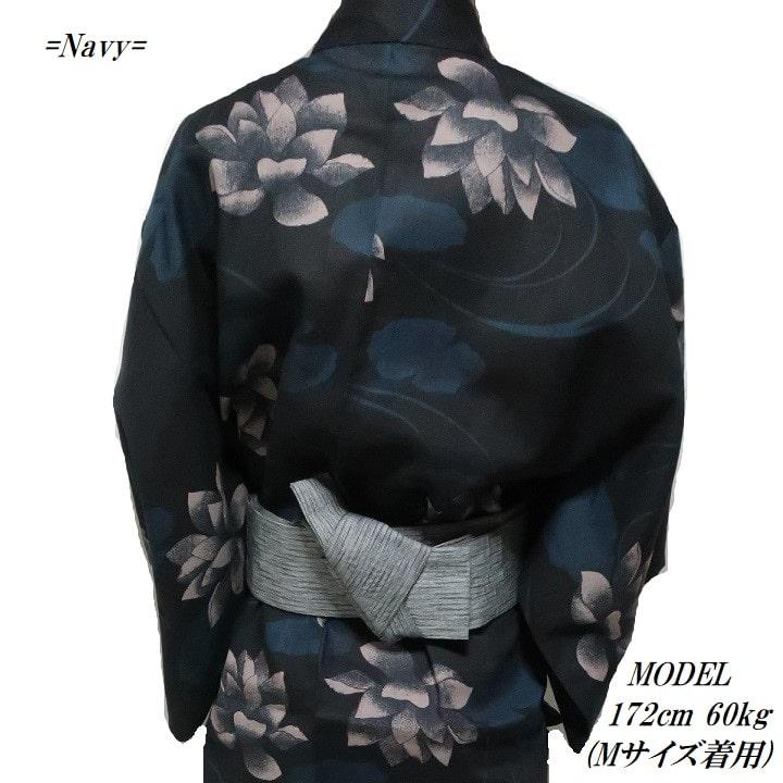 メンズセレクト 浴衣 メンズ セット ゆかた/帯/2点セット 蓮の花 メンズセレクト 浴衣 メンズ セット ゆかた/帯/2点セット 蓮の花