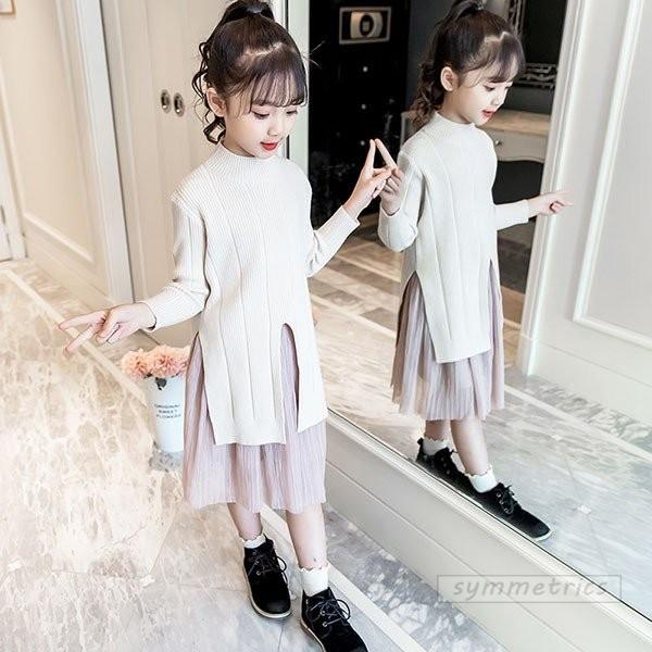 子供服 ワンピース キッズ 女の子 長袖 おしゃれ 秋冬 韓国子供服 ジュニア 2点セット ニットワンピース セーター 子供ドレス Dress カジュアル 可愛い 通学着 Ly176 Symmetrics 通販 Yahoo ショッピング