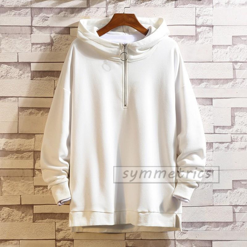 パーカー メンズ ビッグシルエット 長袖 レディース 無地パーカー ジップアップ カップル プルオーバーパーカー 黒 白裏起毛 Zy327 Symmetrics 通販 Yahoo ショッピング