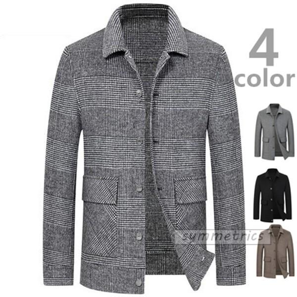 受賞店舗 ビジネスコート メンズ ウールコート チェック柄 ステンカラーコート ショート丈 紳士 通勤 ビジネスジャケット 毎回完売 Codewitty Com