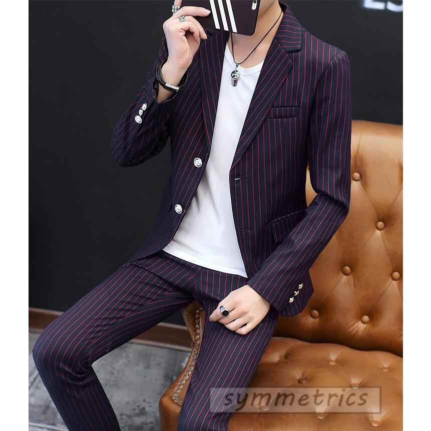 スーツ メンズ ビジネス 新作 長袖ジャケット ｔシャツ 長パンツ 3点セット スリム スタイリッシュカジュアル 紳士 ストライプ Zy411 Symmetrics 通販 Yahoo ショッピング