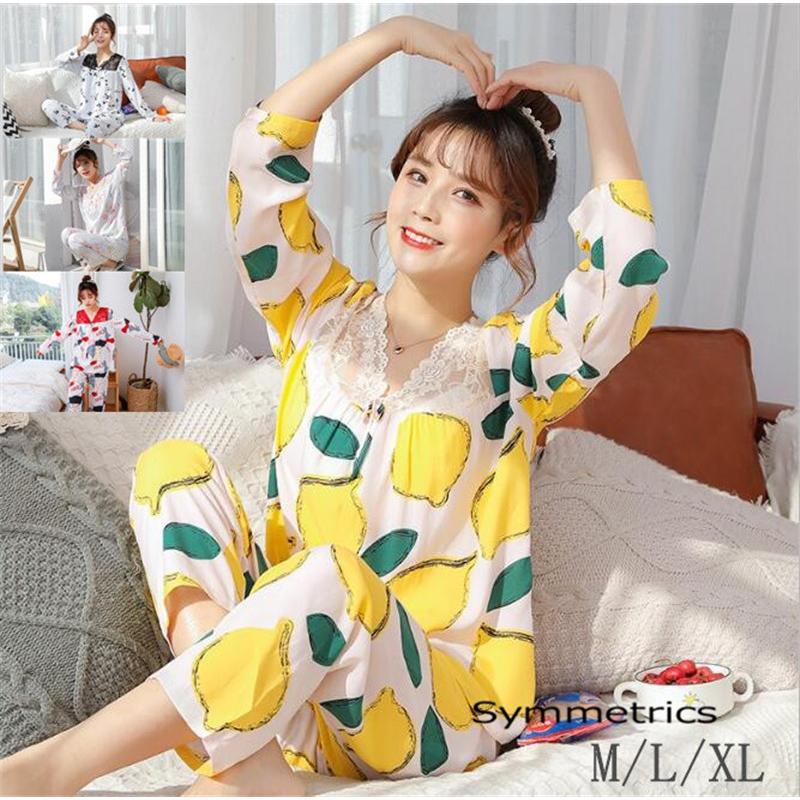 パジャマ ルームウェア レディース 春夏 長袖パジャマ 長袖 薄手 花柄 可愛い ゆったり 上下セット 部屋着 寝巻き ナイトウェア ホームウェア Zy541 Symmetrics 通販 Yahoo ショッピング