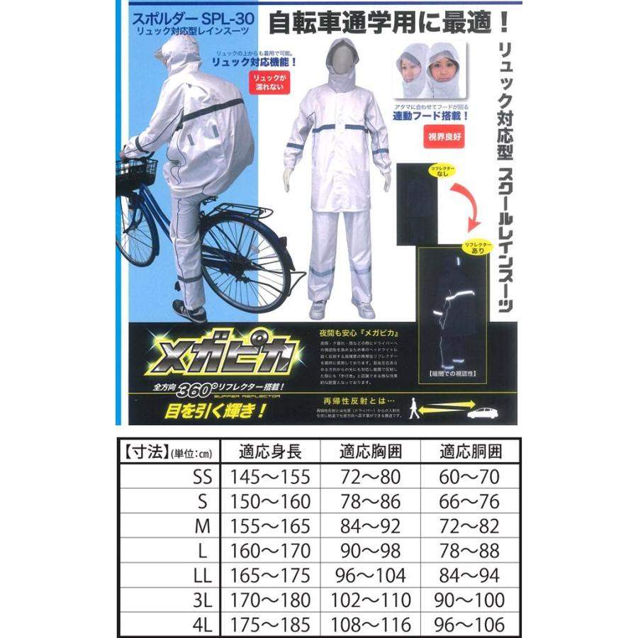 【在庫あり】レインウェア 自転車 リュック 弘進ゴム スポルダー SPL-30 レインスーツ リュック型 男女兼用【通学用合羽 通勤用合羽 $】｜shinmiraisouzou｜02