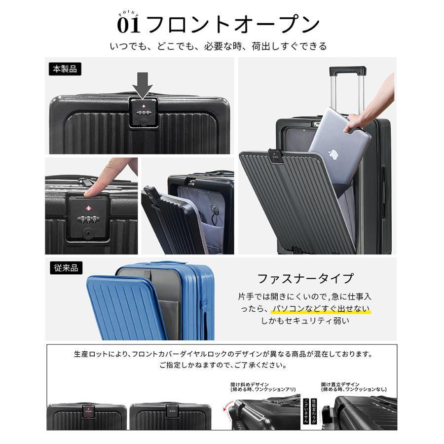 スーツケース 前開き カップホルダー 5色 キャリーバッグ フロント